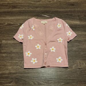 L.A. Hearts Floral Short Sleeved Button Up Cardigan Sweater Womens Size XS